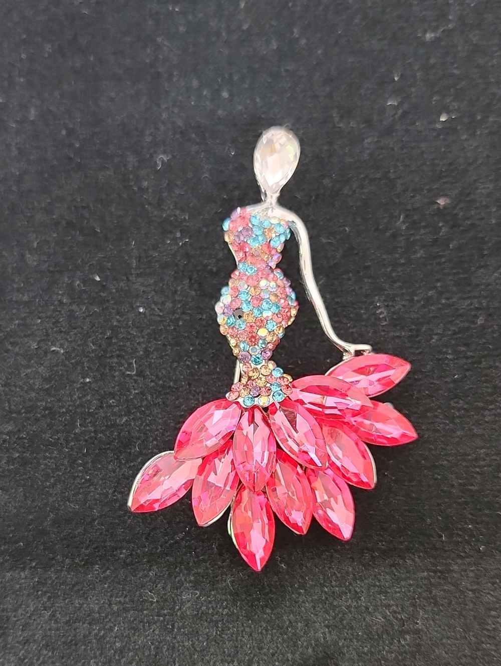 Vivid Crystal Colored Mermaid Dressed Lady Brooch Pendant Necklace